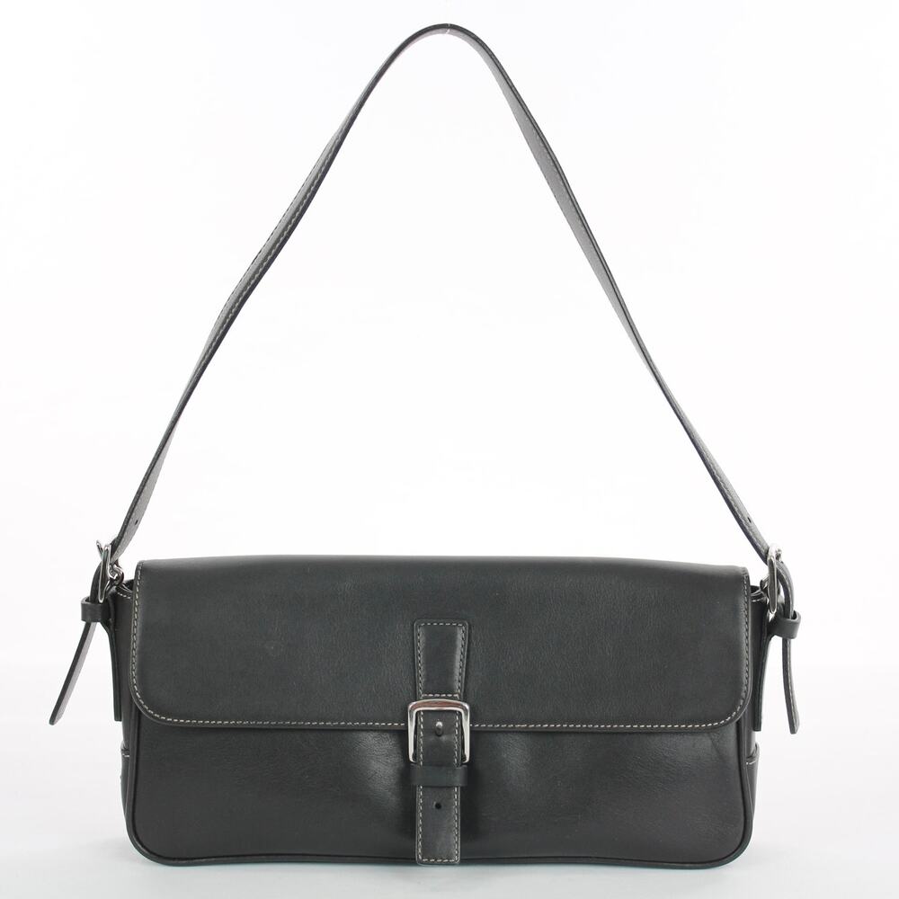 Coach Vintage Black Leather Shoulder Bag Y2K Minimal Flap Purse